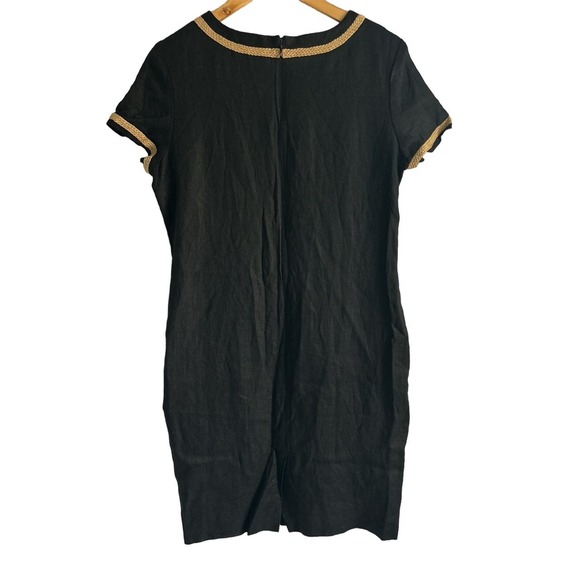 Liz Claiborne Vintage 10 Petite 100% Linen Safari Dress Braided Raffia Trim - Picture 2 of 5
